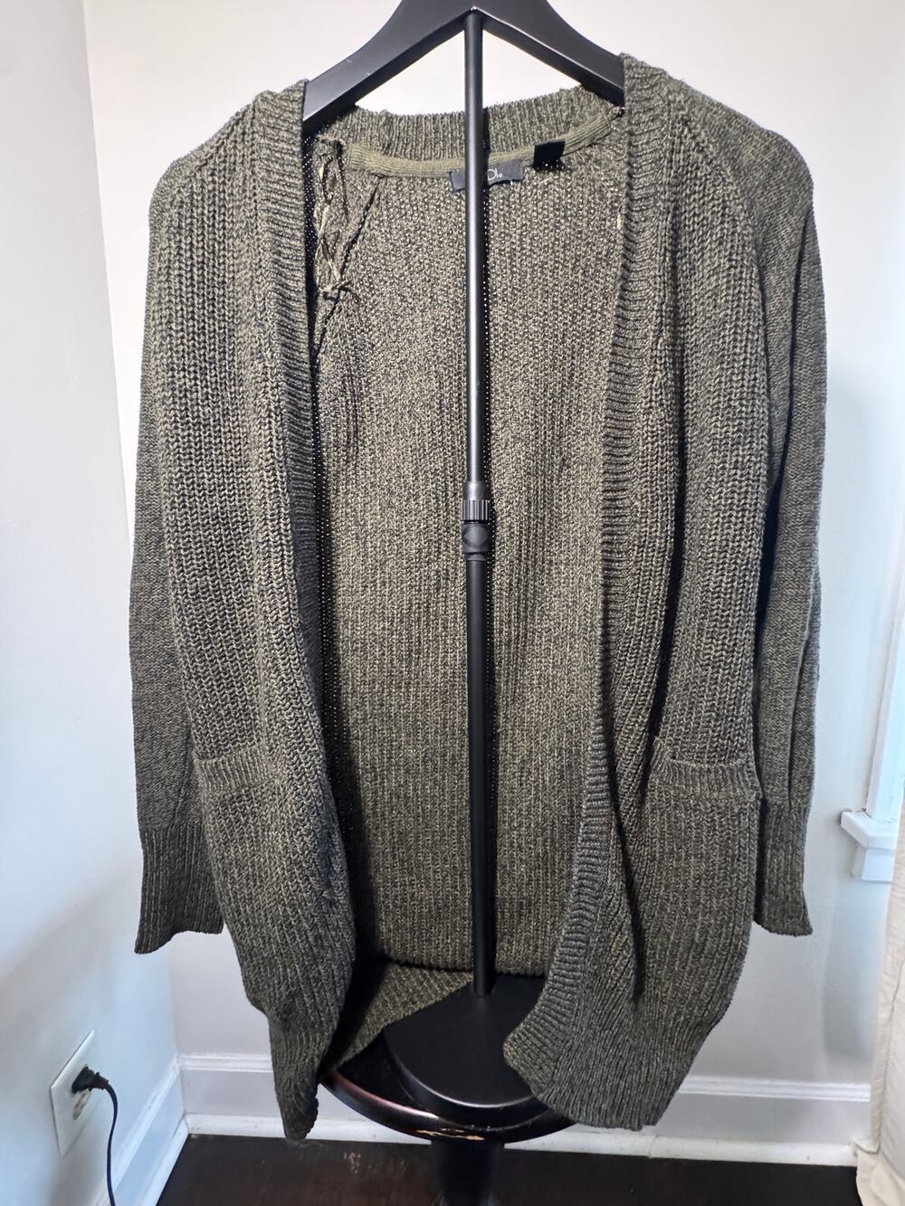 RDI Olive Green Duster Cardigan Elbow Patch Sweater XS